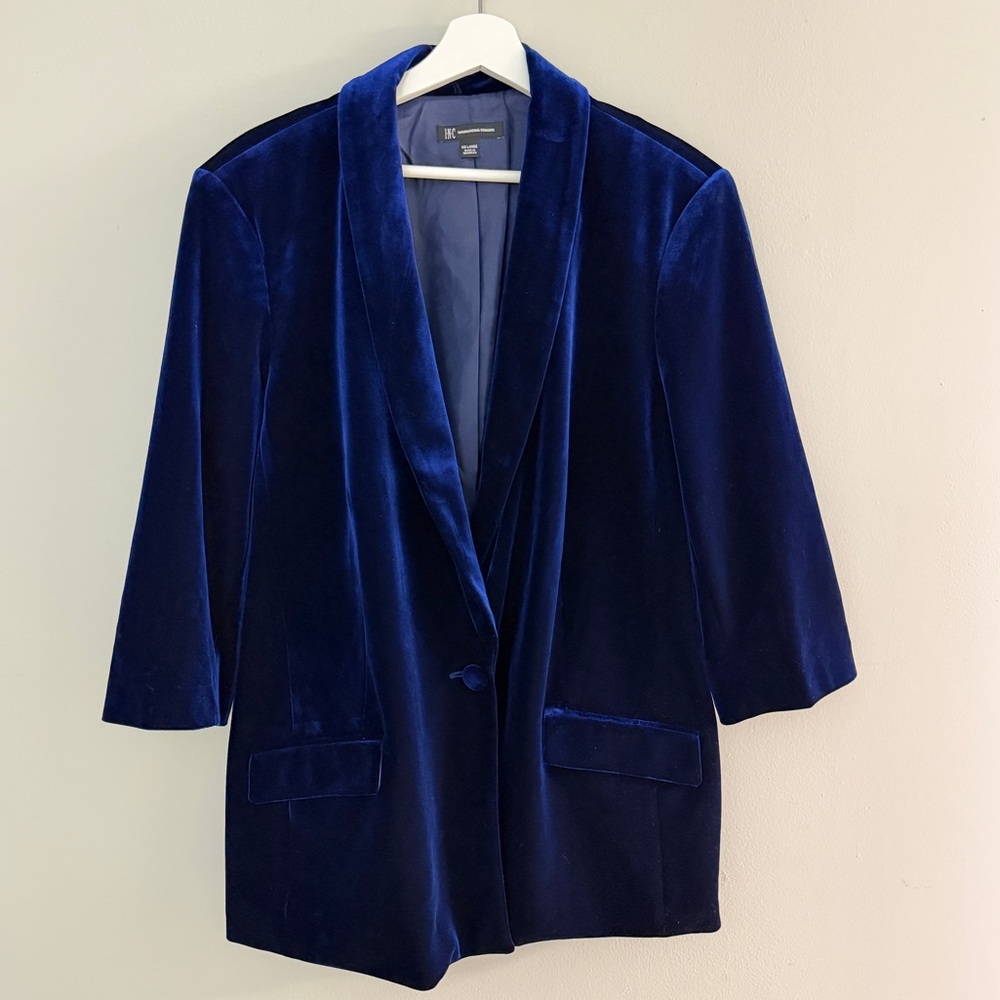 INC International Concepts Women XXL Royal Blue Velvet Shawl Lapel Lined Blazer - Picture 3 of 15